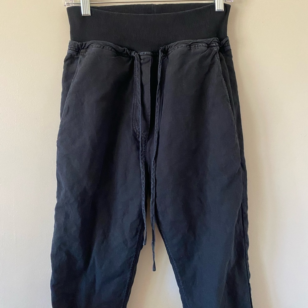 Kes Nyc Black Cotton Linen Elastic Waistband Raw Hem Pants — image 6 of 7